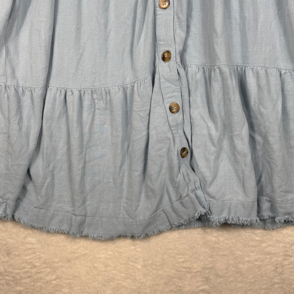 White Birch Tiered Dress Womens XL Blue Boho Lagenlook Cowgirl Cotton Linen - Picture 3 of 10